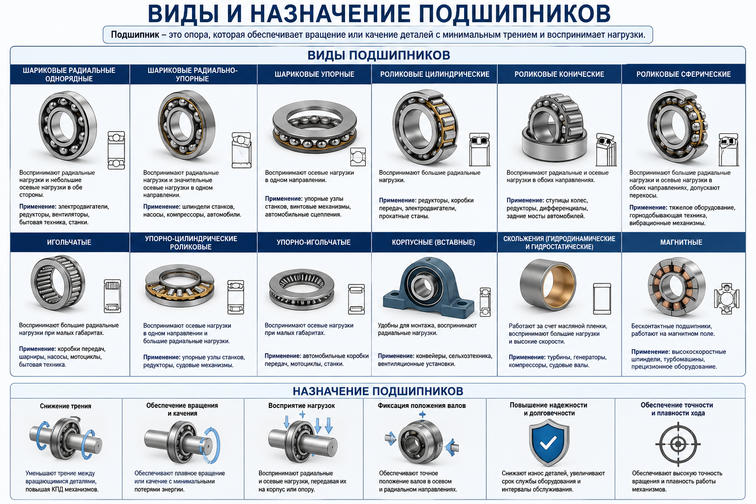 Назначение подшипников и их виды