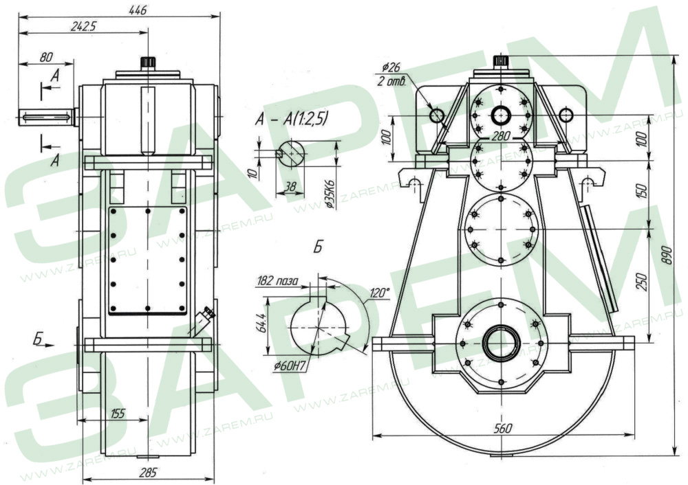 Габаритные и присоединительные размеры Ц3вк-500